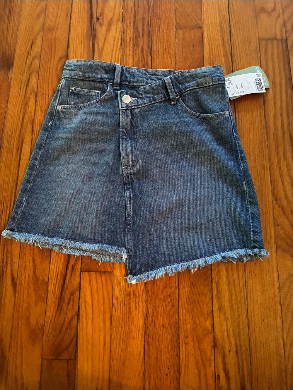 H&M Dark Blue Denim Frayed Hem Jean Skirt size 12